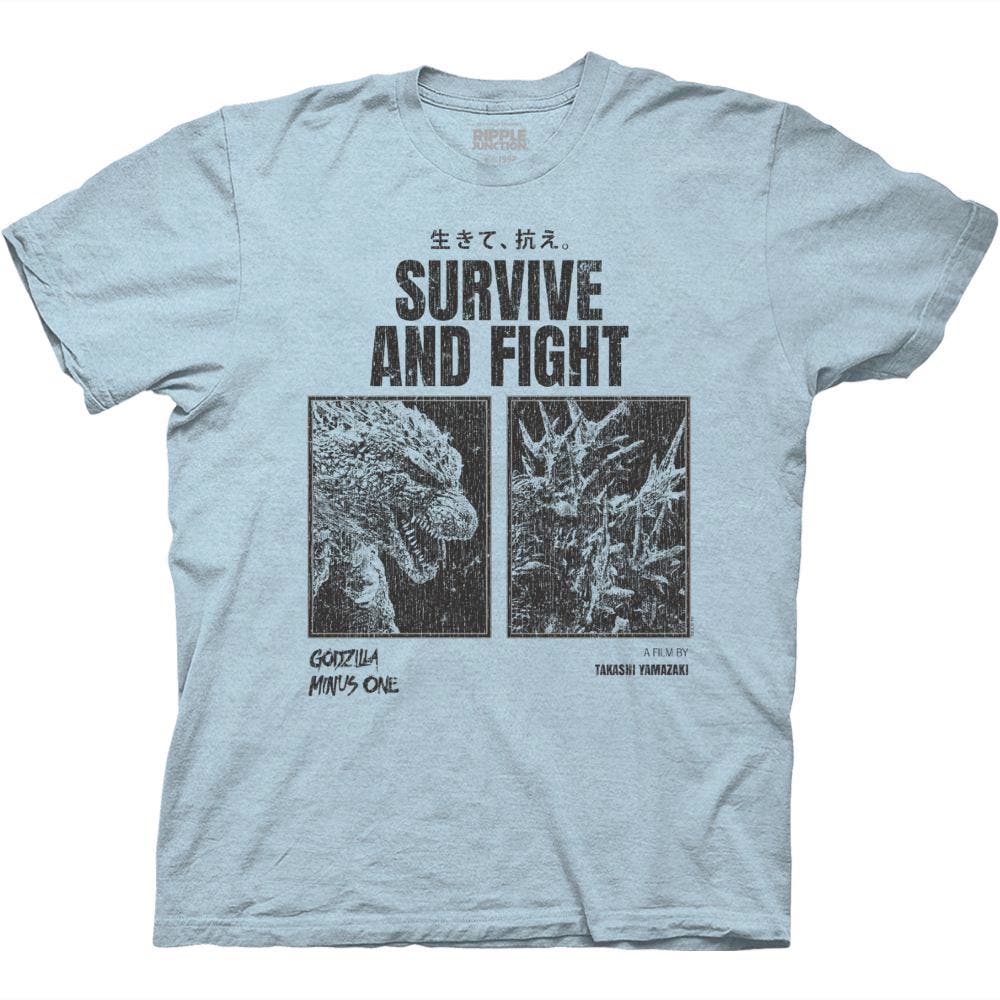 Kaiju Minus One Survive and Fight Poster With Kanji T-Shirt