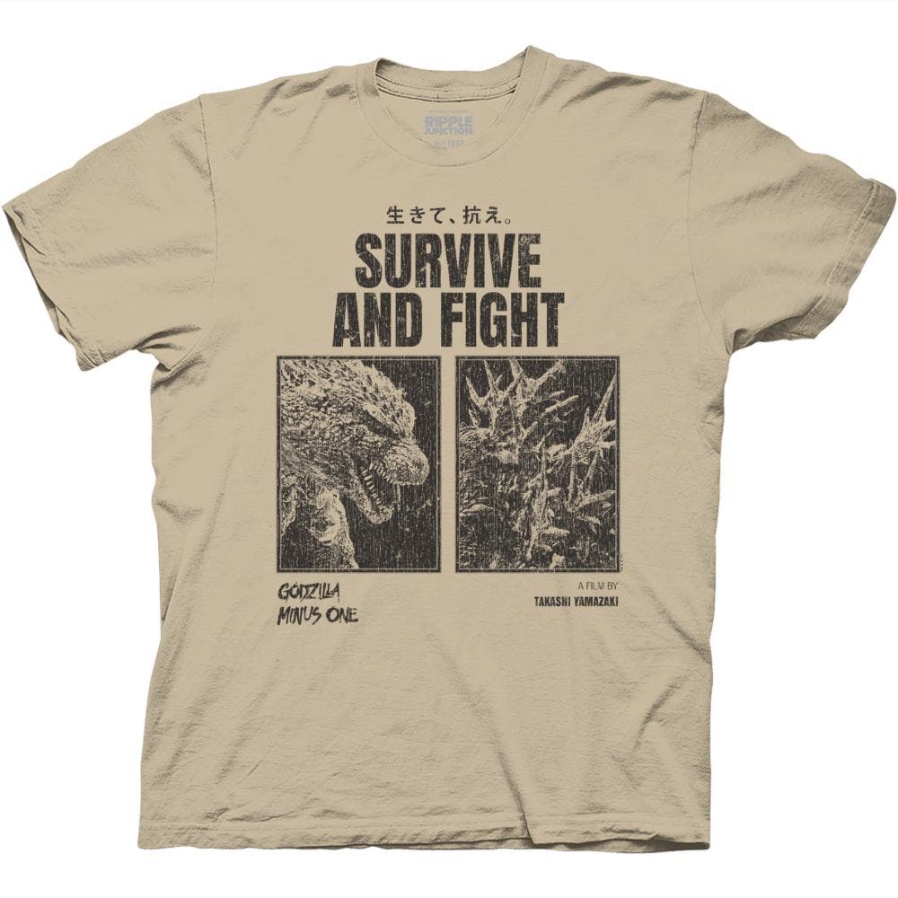 Kaiju Minus One Survive and Fight Poster With Kanji T-Shirt